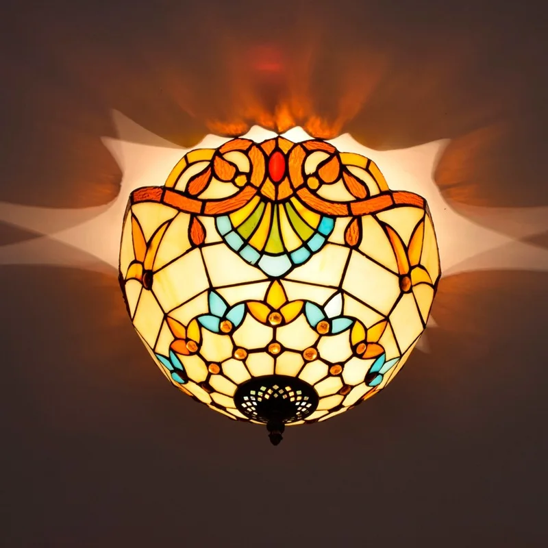 

30 см Европейский стиль винтаж Республика барокко цветное стекло Ресторан Спальня Коридор ванная комната стеклянная потолочная лампа