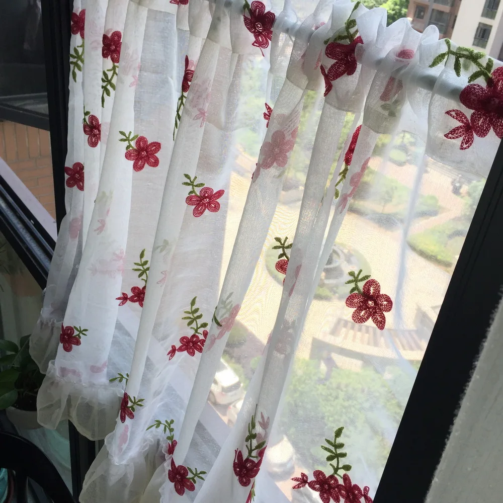 Кружевная занавеска для кухни красный цветочный тюлевой занавес эркера Короткая