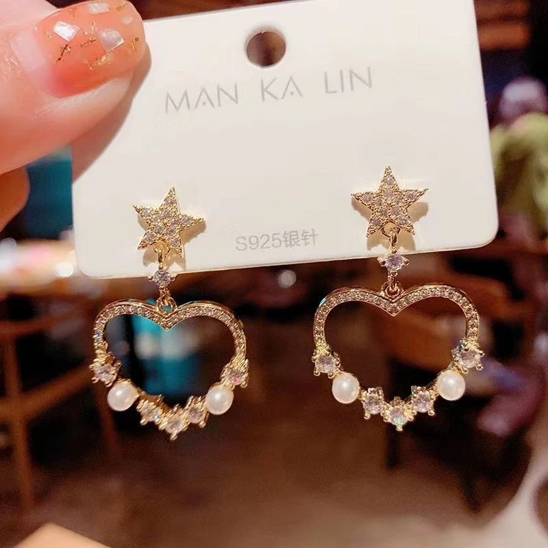 Модные серьги Ruanme с микро сверлом циркониевые пентаграммой нежным жемчугом