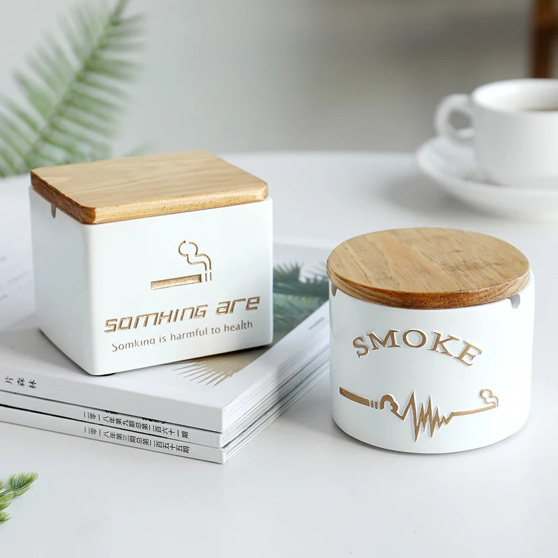

Resin Moden Windproof Ashtray With lid for Tabletop Gift for friends Hotel outdoor home decoration Smokeless Ashtray Holder