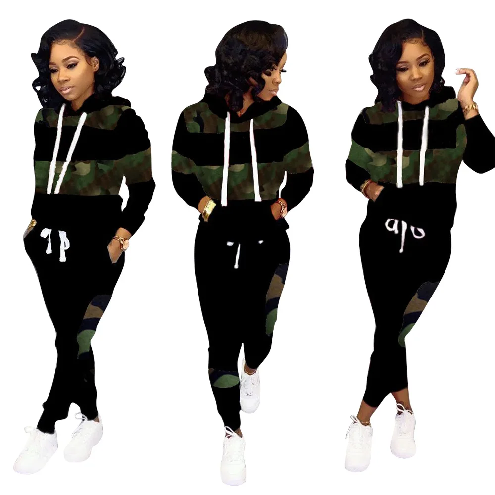 

2-piece set women's leopard patchwork Hoodie