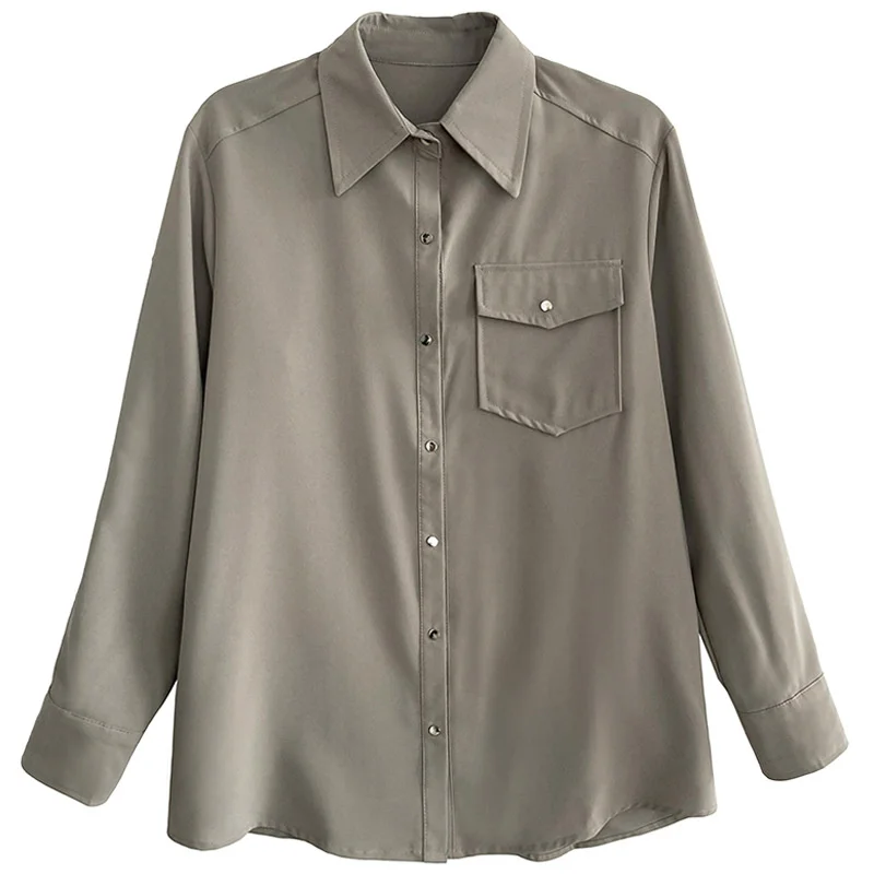

Autumn New Korean Metal Button Up Down Long Sleeve White Shirt Women's Loose Shirt Tops Shirts For Women