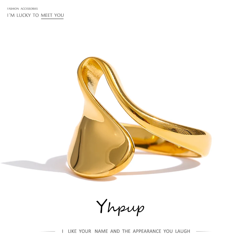 

Yhpup 316L Stainless Steel Irregular Ring Statement Metal Golden Finger Geometric Ring Minimalist Jewelry Bijoux Femme New