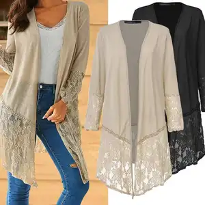 Женское кружевное кимоно-кардиган, Длинные Блузки размера плюс, асимметричные повседневные рубашки, свободные блузы в стиле ретро, 2020