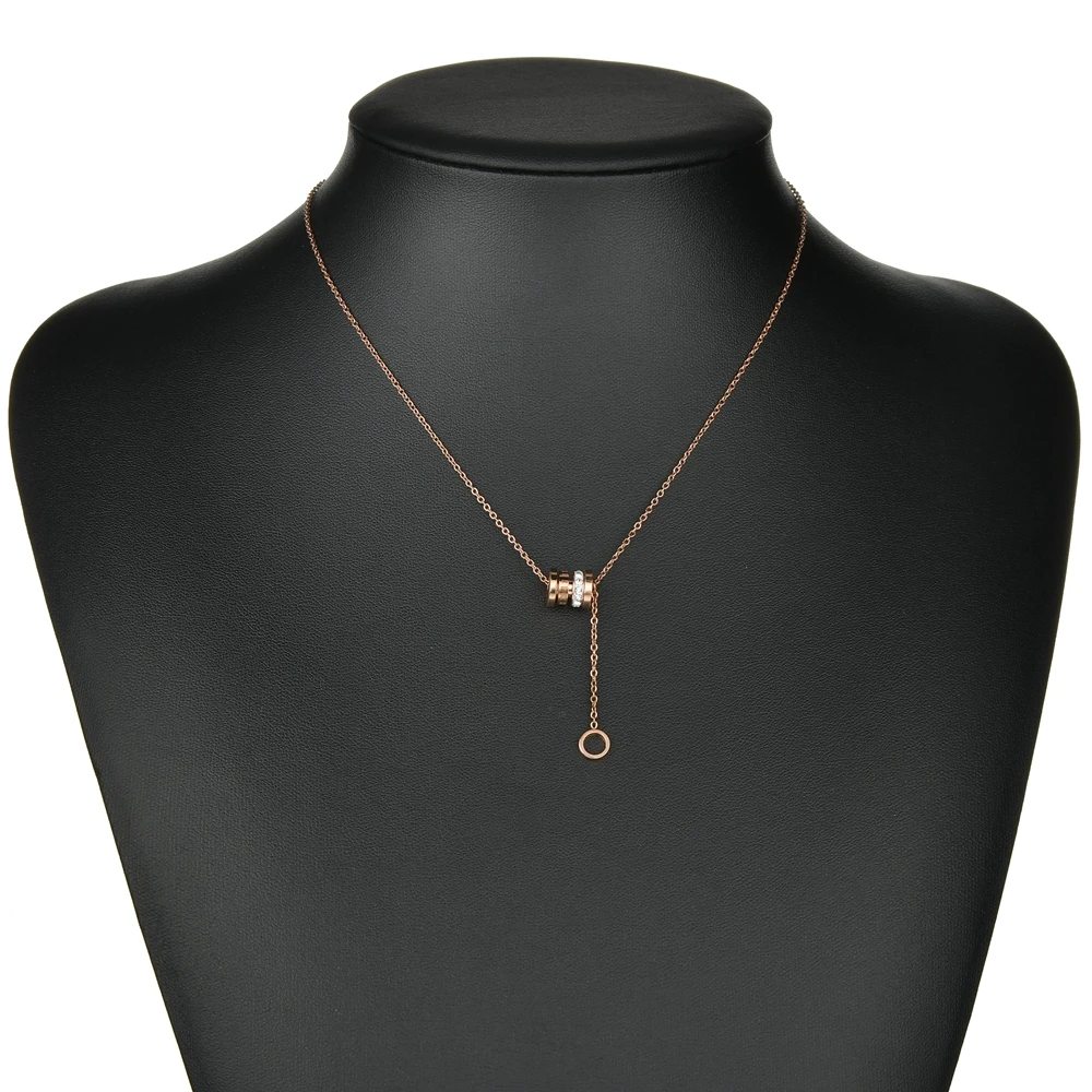 

Goxijite Popular Sparkling Clavicle Chain Necklace Stainless Steel Roman Numeral Ring Stone Women Necklaces Jewelry Party Gift