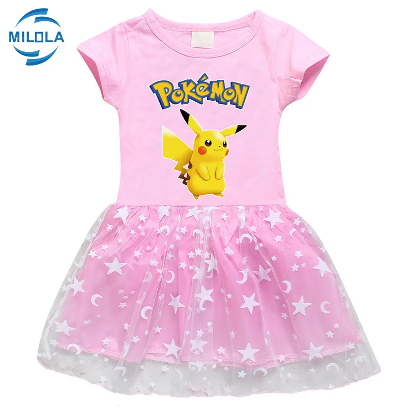 Детское летнее хлопковое платье с коротким рукавом и принтом Покемон го | Детская