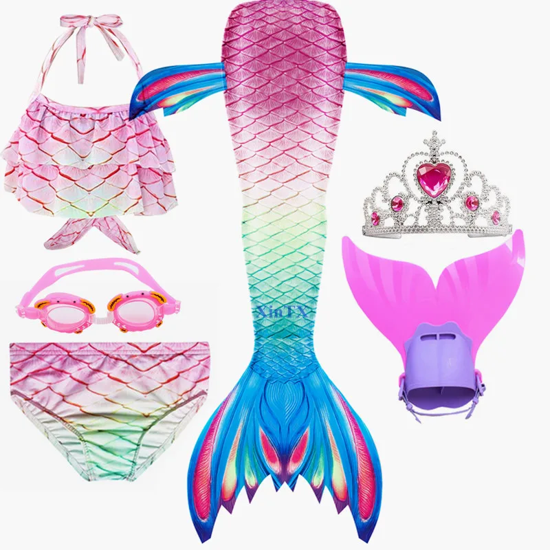 Купальный костюм бикини с хвостом русалки для девочек 6 шт. платье С флиппером