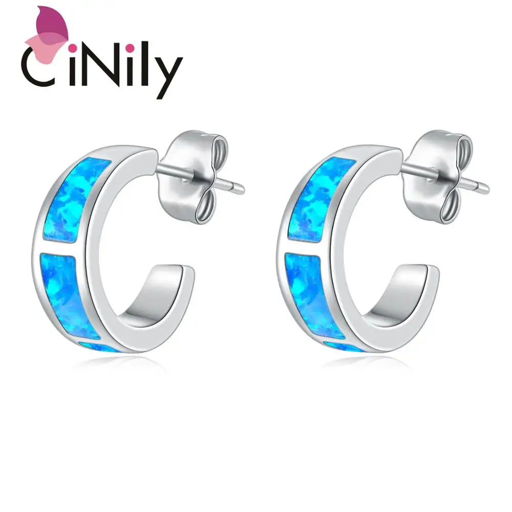 Женские серьги пусеты CiNily с серебряным покрытием зеленый розовый синий белый