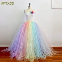 Colorful Rainbow Skirt 2021 Spring Summer Elastic Waist Long Skirt For Women Tutus Ball Gown Girls Party Formal Wear
