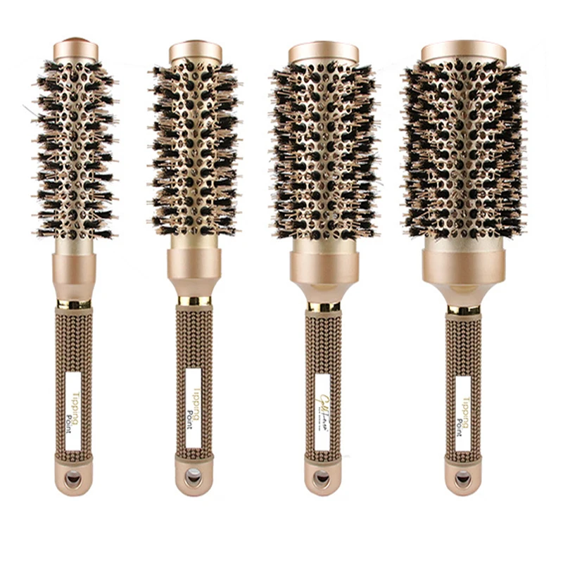 

Nano Technology Ceramic Ionic Hair Round Brush Boar Bristle Anti-static Blow Drying Ceramic Ion Thermal Barrel Barber Salon Use