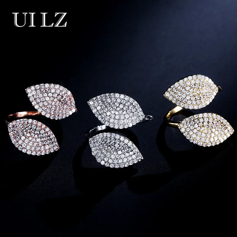 Женские кольца с большим листом UILZ элегантный дизайн открытые модные вечерние