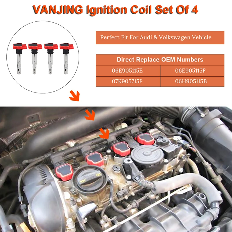 Катушка зажигания для VW GTI Rabbit Golf Passat CC Jetta 4 шт. Audi A3/4/5/6 TT Q5/7 R8 S4/5 06E905115E 07K905715F