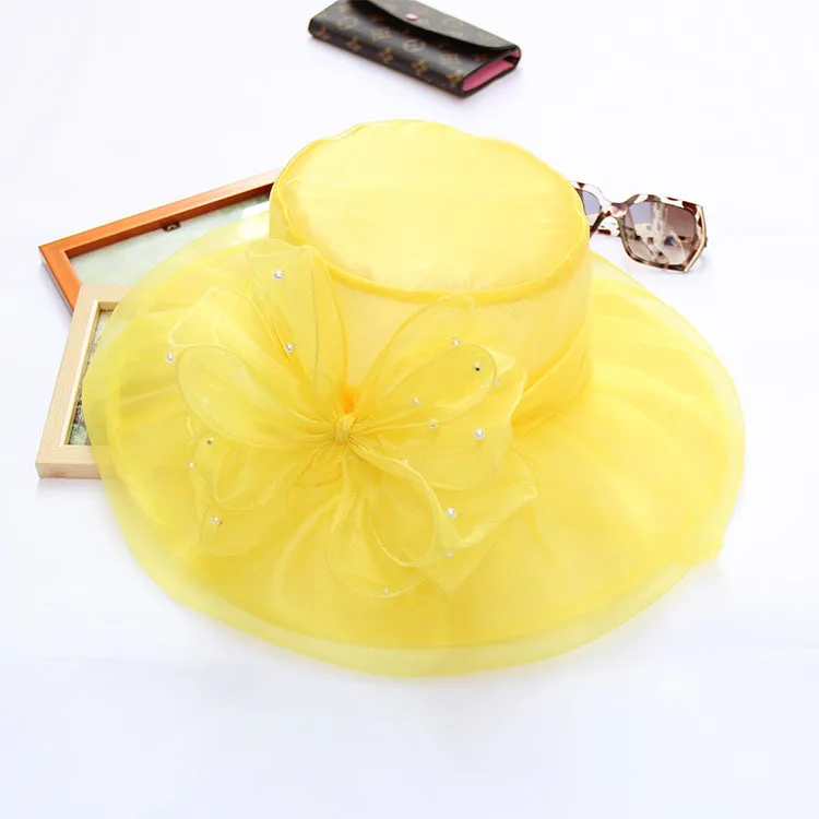 

New Wedding Hat pearl net Flower Hat double layer Organza sun visor cornice hat