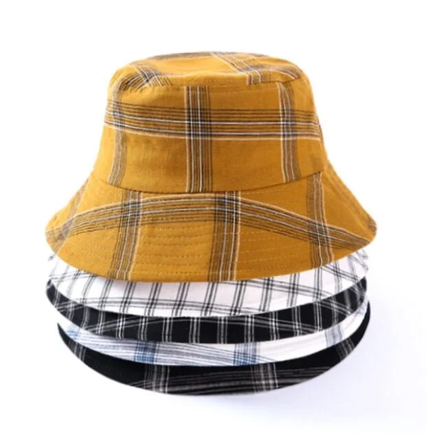 Панама OUNIAN007 с принтом в клетку женская, хлопковая шляпа с мягкими полями, в повседневном стиле, летняя кепка от солнца для взрослых