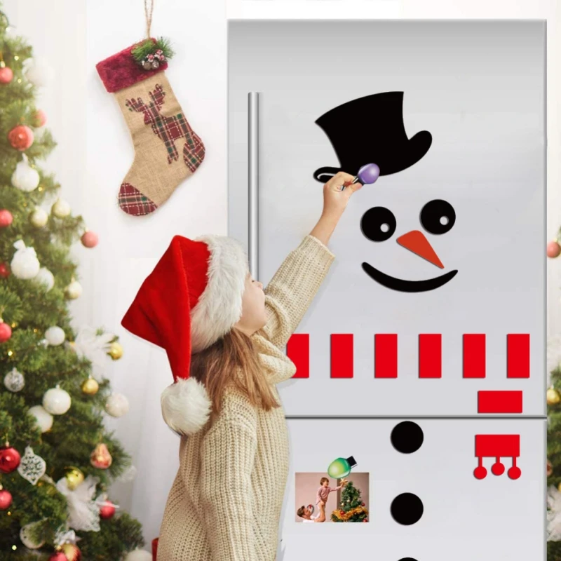 

Christmas Snowman Refrigerator Sticker Set Snowman Fridge Stickers Decoration Wall Door Party Supplies Home Decoration