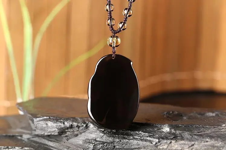 

LETSFUN Fine Jewelry Chinese Natural Colours Obsidian Hand-Carved Blessing Maitreya Buddha Pendant Free Shipping