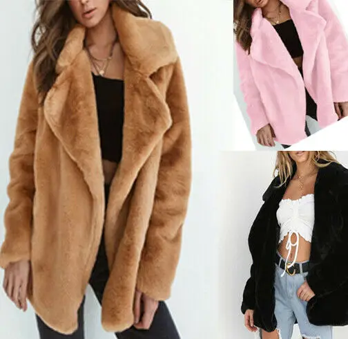 Женские зимние плюшевые медведи Карманный пушистый теплый пальто флисовые