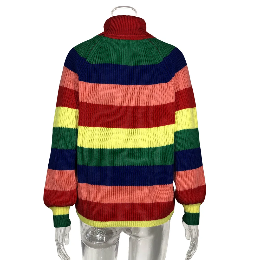 Свитер женский трикотажный в радужную полоску на осень cws0309-5 | Женская одежда