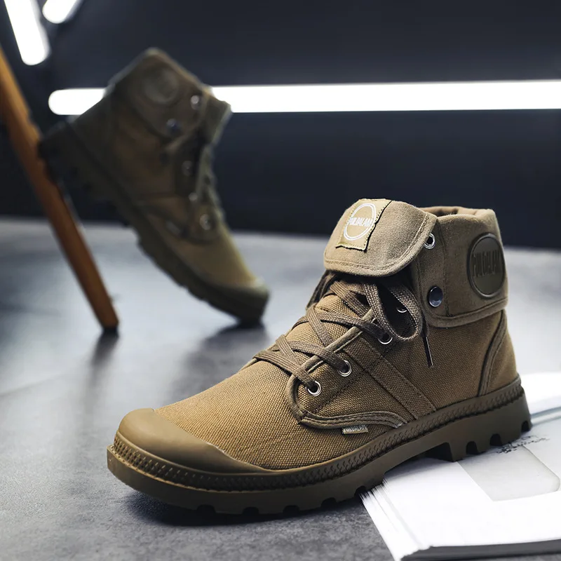 Кеды мужские высокие холщовые ботинки повседневная обувь в стиле милитари на