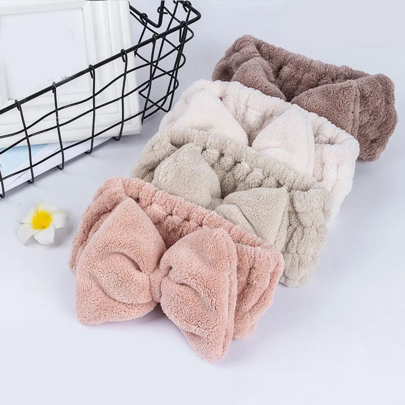 

2020 Hair Accessories Elastic Hair Bands Coral Fleece Headband Big Bowknot DIY for SPA Bath Shower Makeup Wash Face Hairbands