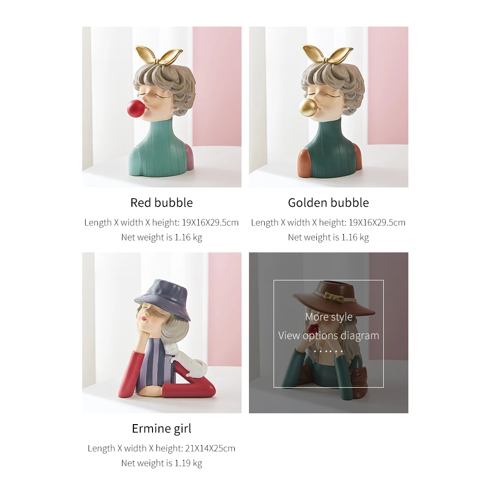 

Modern Nordic Style Creative Portrait Vase Human Head Decorative Ornaments Pretty Girl Resin Vase Home Decoration Accessories