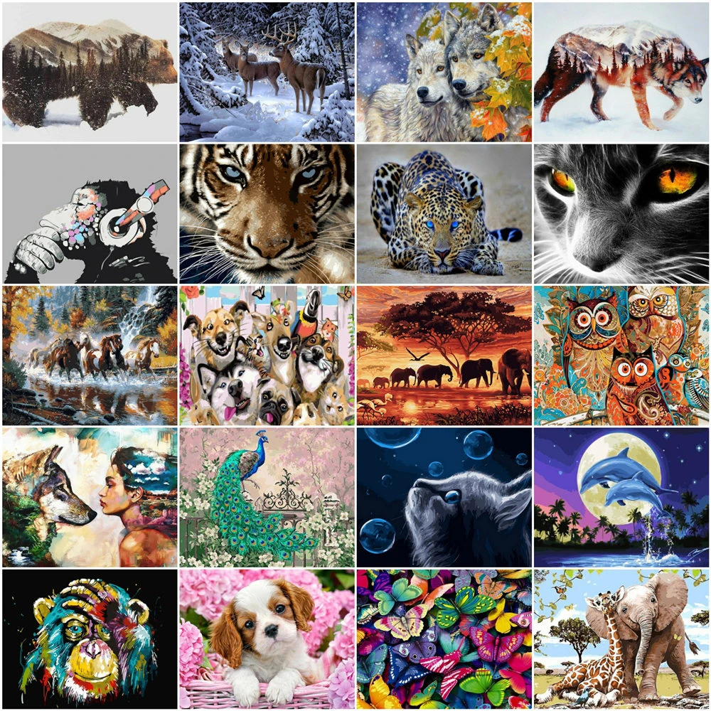 

HUACAN картина маслом по номерам животных для взрослых краски по номеру картина тигр на холсте комплекты, украшение для дома DIY подарок