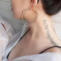exaggerated geometric hoop earrings for women hexagonal round silver color earrings creative hollow earring party ornament