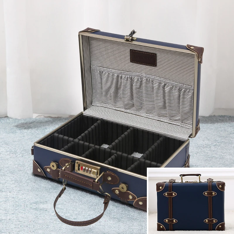 Retro Travel Makeup Beauty Embroidery Case Black Hand Suitcase Luggage Large Capacity Storage Box Luxury PU Cipher Petite Valise
