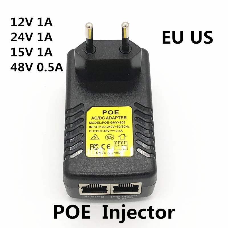 

Surveillance CCTV Security 12V 15V 24V 48V 0.5A 1A POE Wall Plug POE Injector Ethernet Adapter IP Camera Phone PoE Power Supply