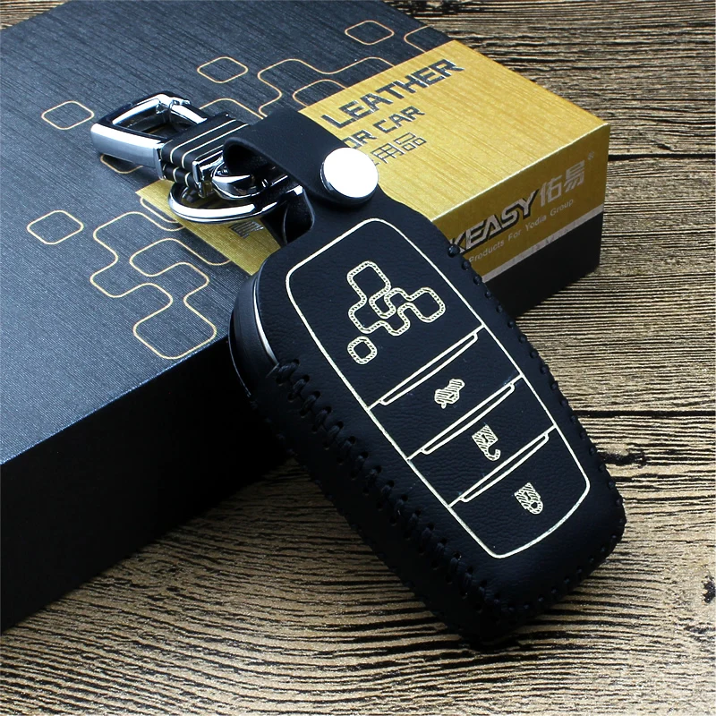 Кожаный чехол для ключей с 3 кнопками Toyota Camry CHR Corolla RAV4 Avalon Land Cruiser Prado Prius
