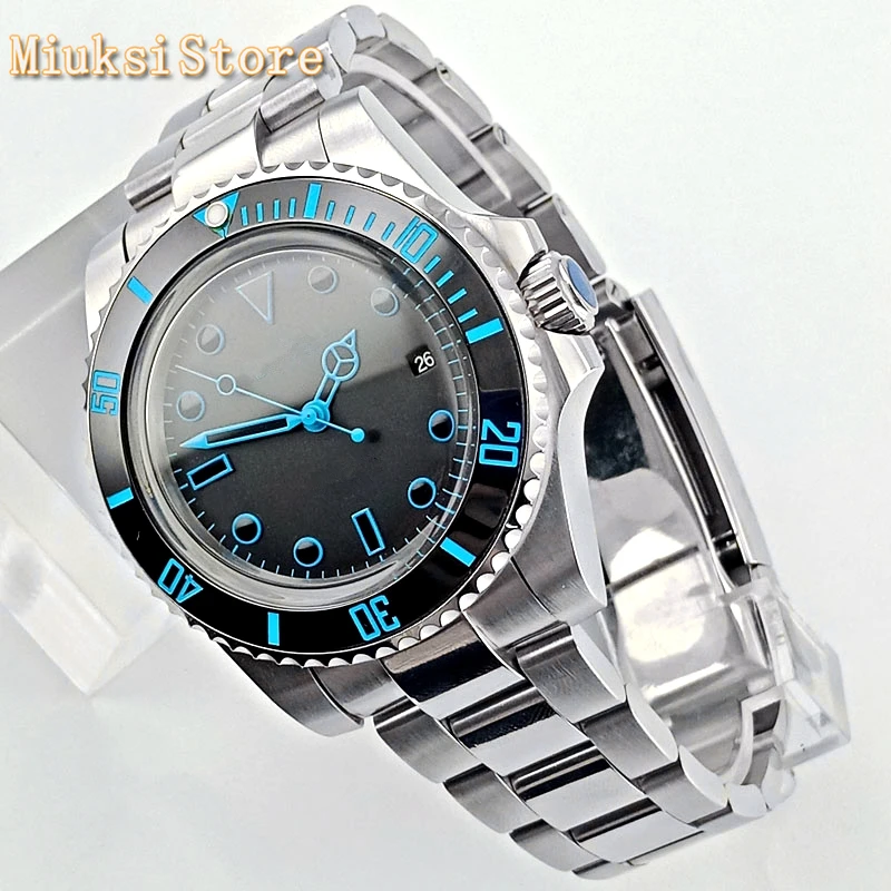 Мужские деловые часы Bliger 40 мм серебристый чехол с купольным кристаллом черный