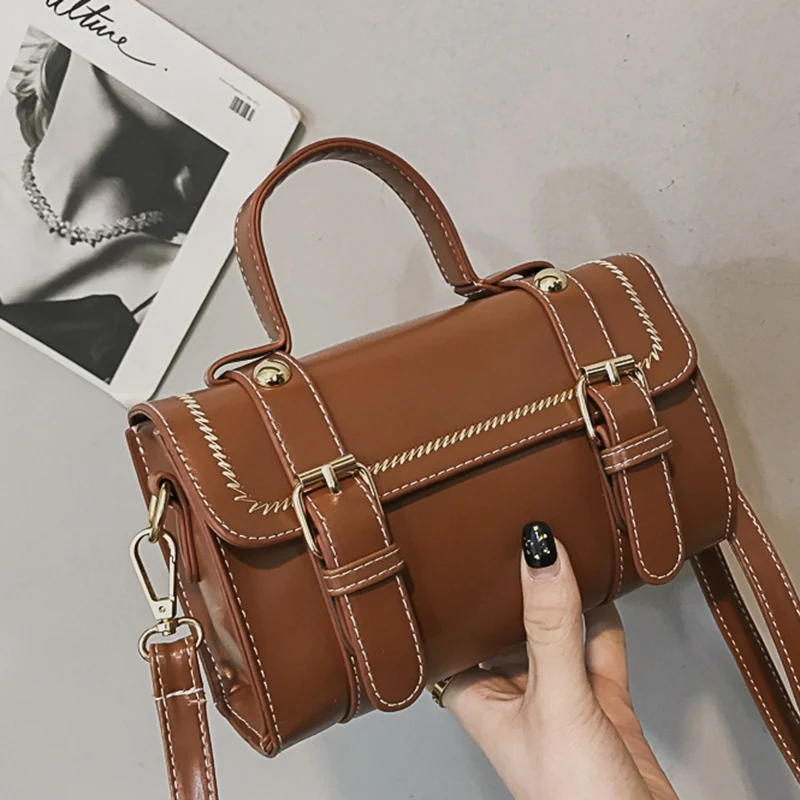 

PU Leather Women's Handbag Fashion New Luxury Retro Square Shoulder Messenger Bag Leisure Bucket Bag