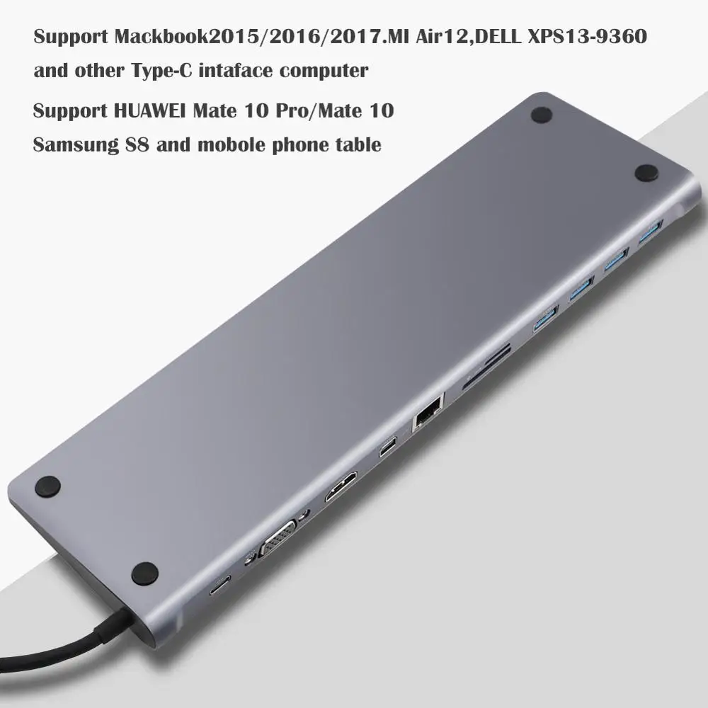 12 в 1 USB C до 3 0 USB-C HDMI RJ45 LAN VGA PD DP стерео Micro SD кардридер адаптер для MacBook samsung huawei mate 10