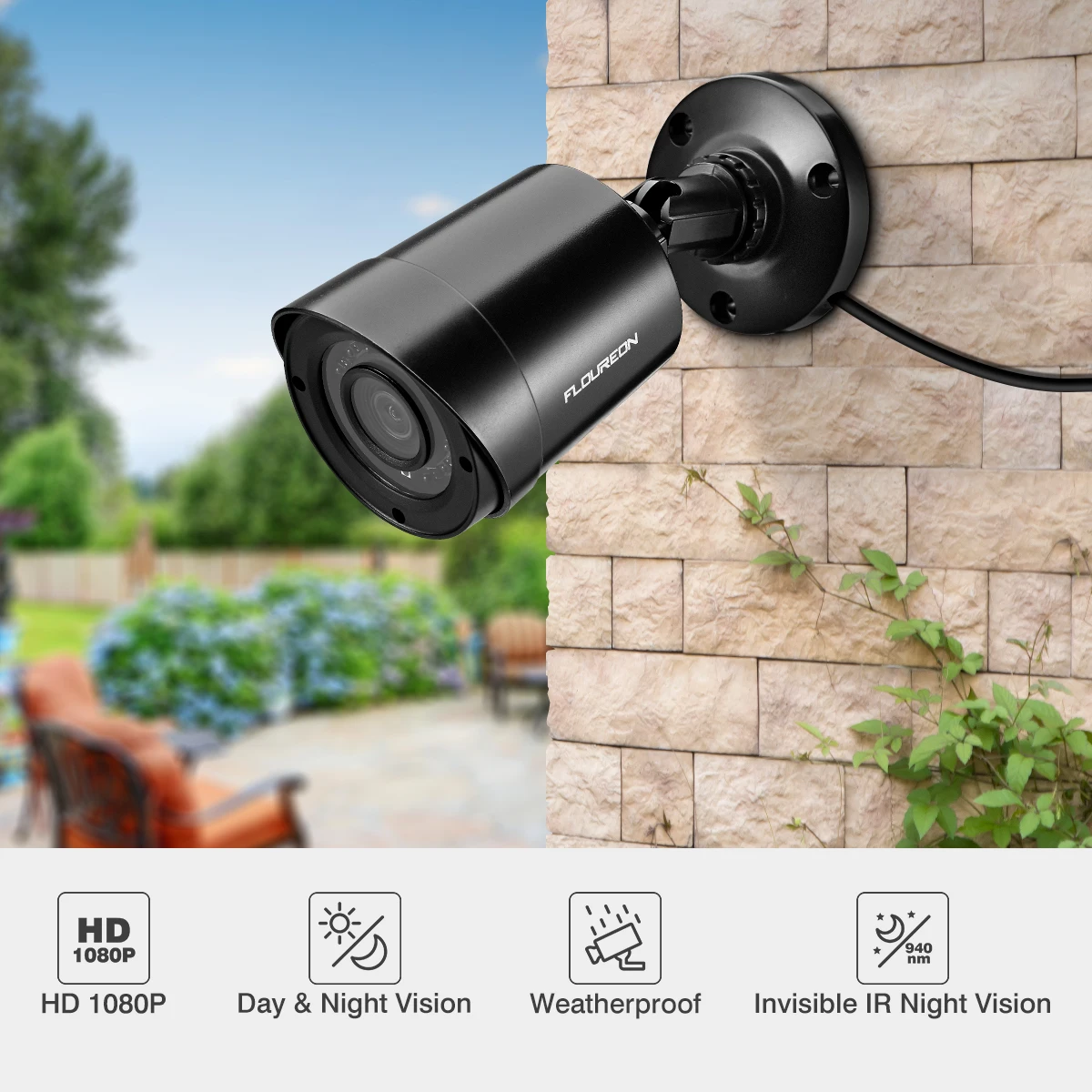 Floureon наружная ip-камера безопасности 1080P HD 3000TVL камера наблюдения видео камера невидимая ИК ночного видения, водонепроницаемая PAL