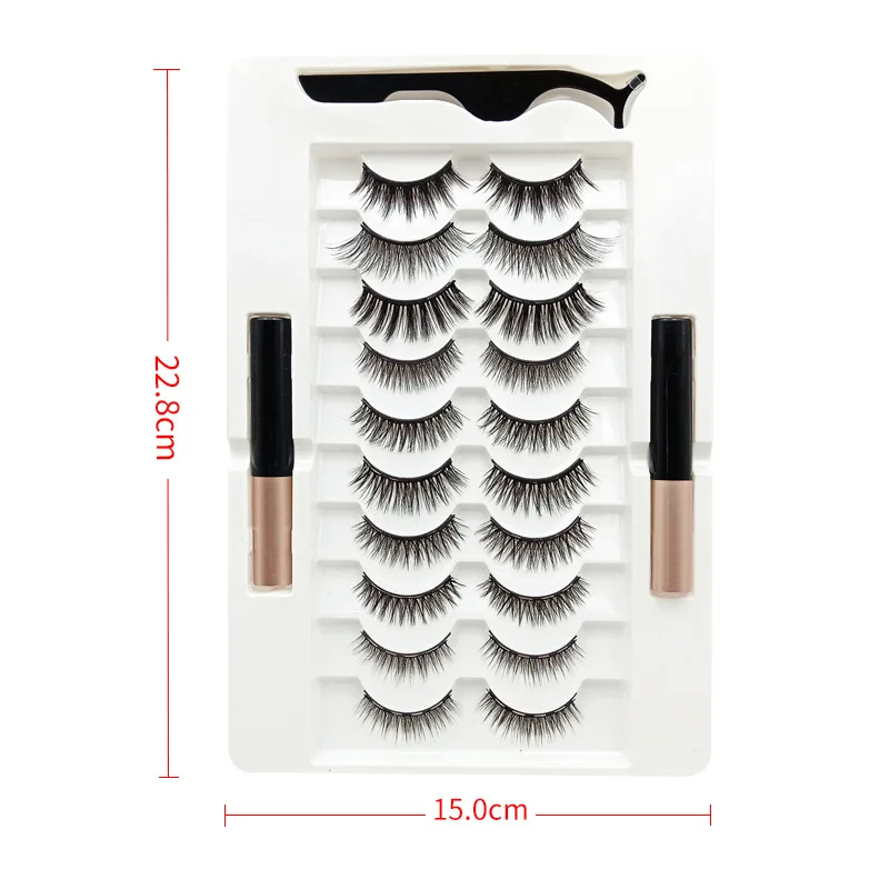 

10 Pairs Magnetic Eyelashes With Eyeliner And Tweezer False Natural Lashes Set