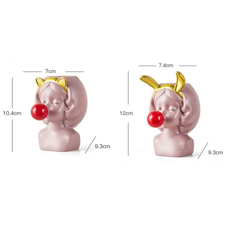 

Cute Girl Blowing Bubbles Pen Holder Organizer Succulent Planters Vinyl Flower Pot Desktop Vase Micro Landscape Decoration