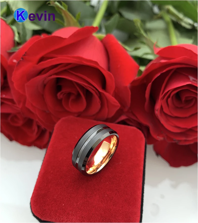 Хорошее 2 цвета вольфрамовое Кольцо черное и розовое золото свадебное кольцо для