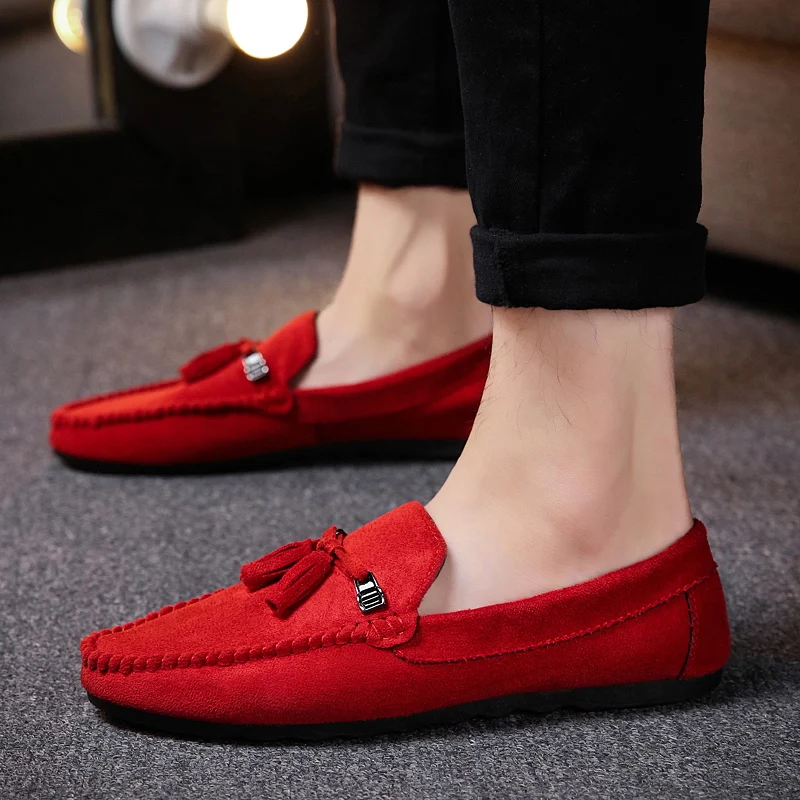 Leather Men Shoes Luxury Brand Red Penny Loafers Moccasins Italian Designer Casual | Обувь