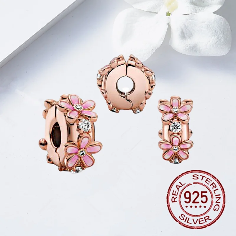 

2021 Spring S925 Sterling Silver Charms Flower Beads Fit Original Pandora Bracelet Bangle For Women Jewelry diy Gift