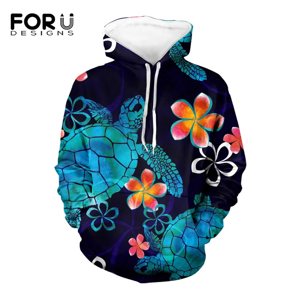 

FORUDESIGNS Brand Designer Polynesian Plumeria Turtle Pattern Oversize Loose Hooodie for Teen Boys Men's Sweatshirt Men Clothing