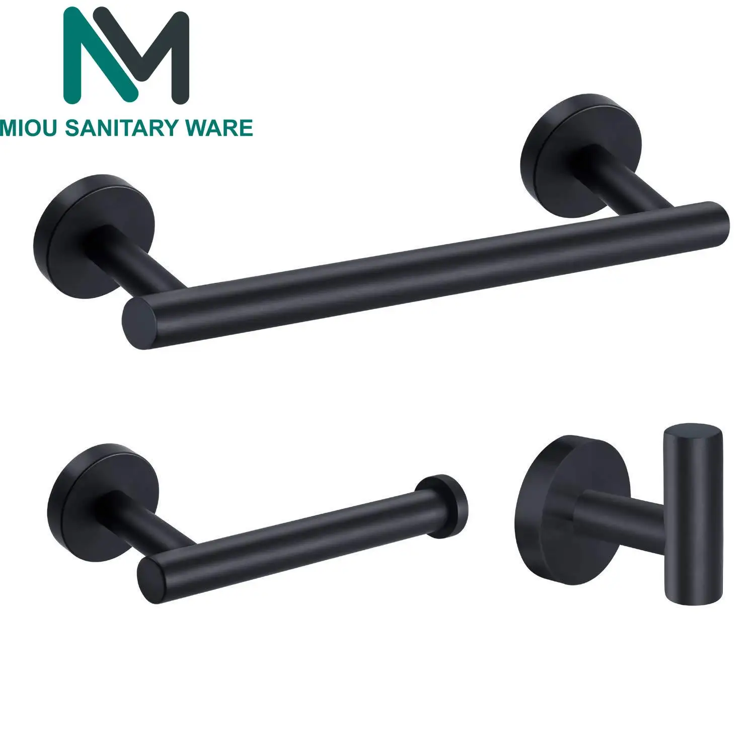 

3PCS Gold Brushed Bathroom Accessories Hardware Set Towel Bar Rail Toilet Paper Holder Rack Hook Soap Dish Black