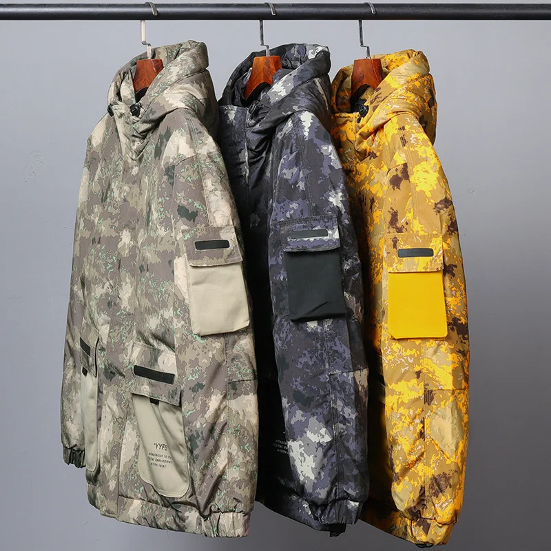 

New Men's Thickened Down Jacket Korean Fashion Versatile Camouflage Short Hoodies Outdoor Trekking Hunting Equipment Camp Coat