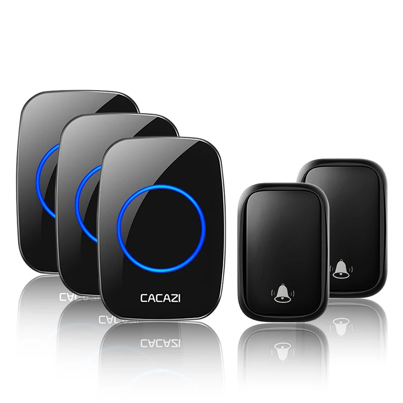 2 button 3 receiver CACAZI беспроводной водонепроницаемый автономный дверной звонок без батареи требуется передатчик 1 2 3 приемник США ЕС Великобритания AU вилка домашний звонок - Цвет: 2 button 3 receiver