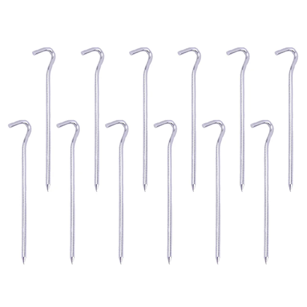 

12pcs Mark Stakes Question Shape Aluminum Alloy Pegs with Hook for Ground Tent Camping Fixed (Sliver)