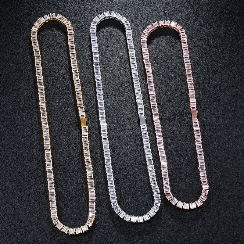 

Ожерелье мужское с фианитом, квадратная багета в стиле хип-хоп, теннисная цепь с покрытием из белого золота, колье-чокер 6 мм