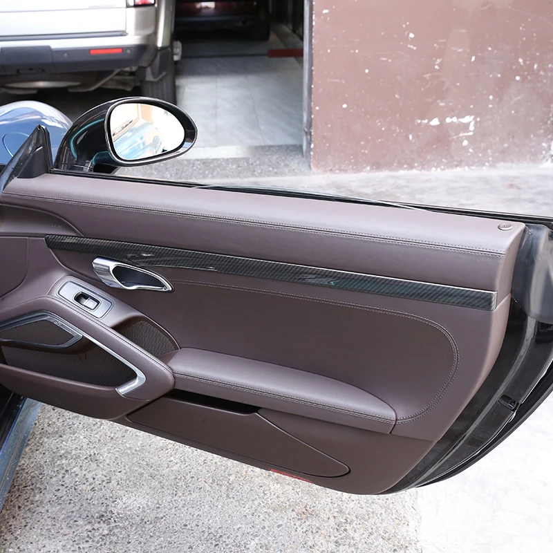 2 шт., настоящее углеродное волокно для Porsche 911 718 Cayman Boxster, декоративные полоски для внутренней отделки дверей автомобиля, 2013-, автомобильные аксессуары