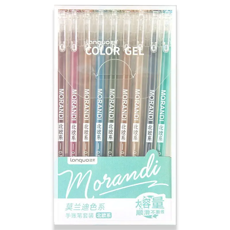 

New Arrival 9PCS/Pack 0.5mm Large Capacity Kawaii Morandi Color Pen Graffiti Drawing Pen Marker Pen School Stationery