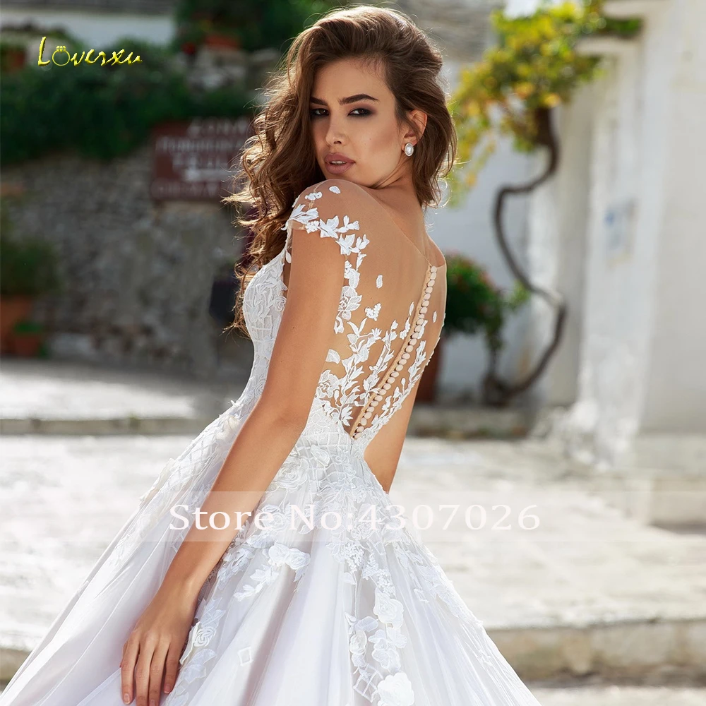 Loverxu Свадебные платья трапециевидной формы нежные Аппликации рукав-крылышко