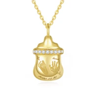 18k gold necklace custom made feeding bottle baby handprints footprint necklace moms gift diamond free engraving