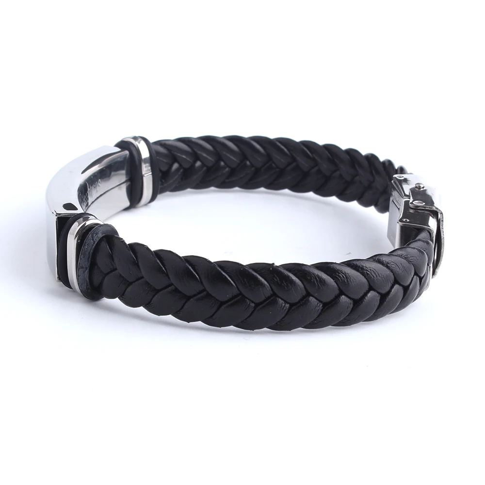 Custom logo Name Engrave Leather Bracelet Black Color customize Stainless Steel Bracelets For Women Men ID Bracelet images - 6